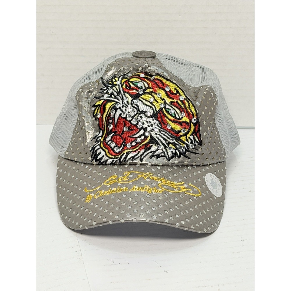 Ed Hardy Vintage Tattoo Wear Tiger Rhinestone Trucker Hat Mesh Snapback Cap